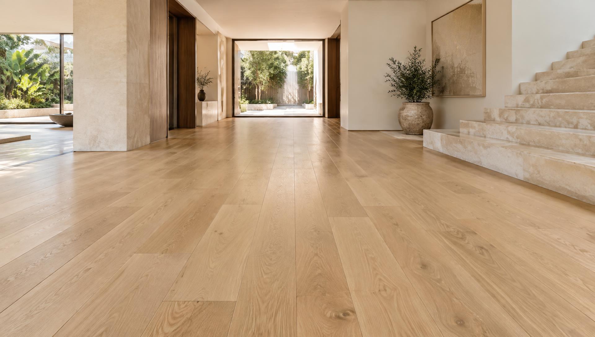 Light oak flooring in a refined architectural interior