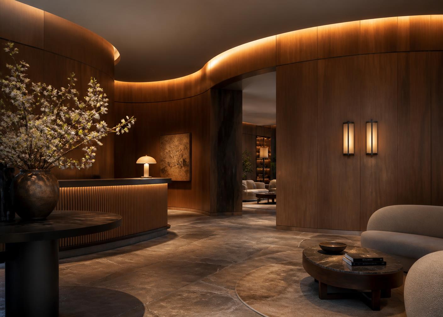 Hospitality suite with natural finishes